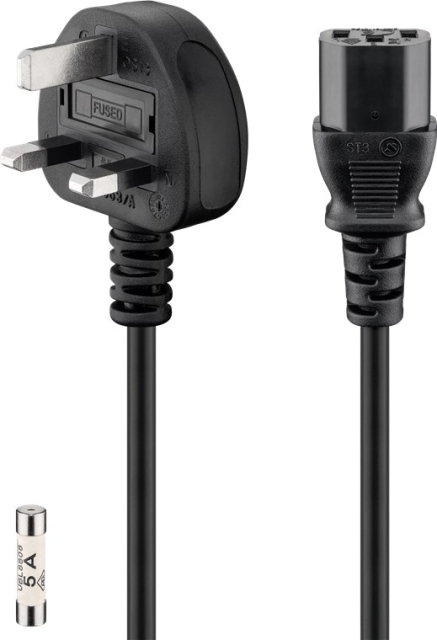 Goobay UK kabel voor koud apparaat, 1,5 m, zwart UK 3-polige stekker (type G, BS 1363) > apparaatcontactdoos C13 (IEC-stekker)