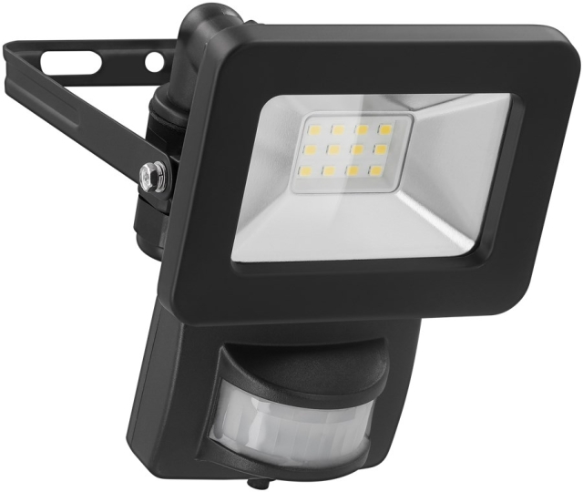 Goobay LED-buitenschijnwerper, 10 W, met bewegingsmelder met 850 lm, neutraal wit licht (4000 K), PIR-sensor met AAN/UIT-functie en M16 wartel, geschikt voor buitengebruik (IP44)