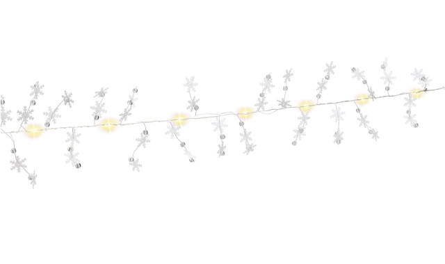 Goobay 10 LED lichtketting zilverdraad "Sneeuwvlokken" met timerfunctie, warm-wit (3000 K), werkt op batterijen
