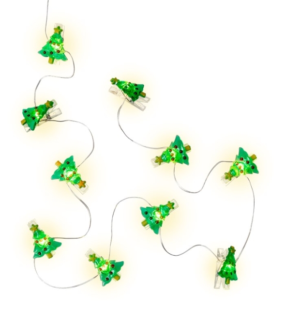 Goobay 10 LED lichtketting met fotoclips "Kerstboom" met timerfunctie, warm wit (3000 K), werkt op batterijen