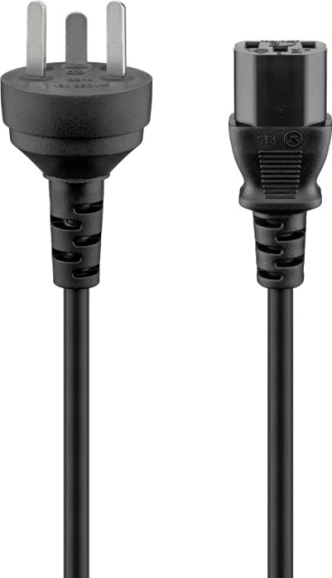 Goobay IEC-kabel Denemarken type K, 2 m, zwart Denemarken stekker (Type K, IEC 60906-1) > C13 apparaatcontactdoos (IEC-stekker)