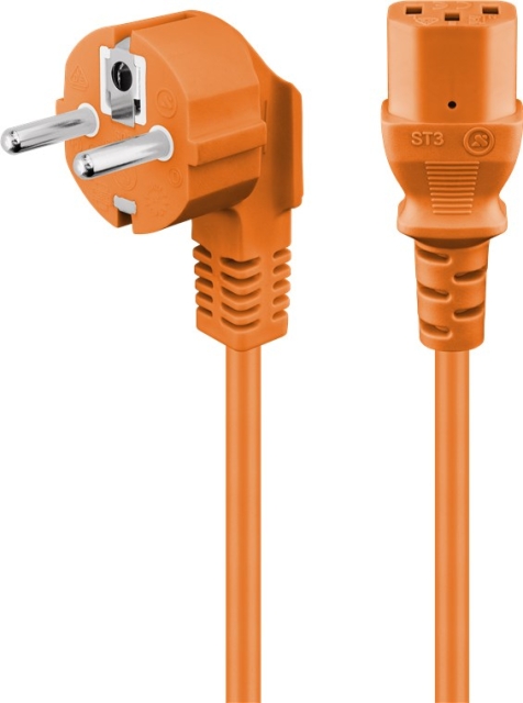 Goobay Haakse aansluitkabel voor koud apparaat, 2 m, oranje Aardingscontactstekker (type F, CEE 7/7) > Toestelcontactdoos C13 (koude toestelaansluiting)