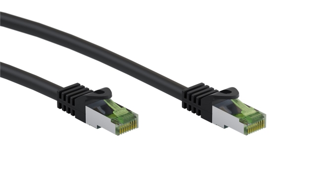 Goobay RJ45 netwerkkabel met CAT 8.1 S/FTP ruwe kabel, AWG 26, zwart koperen geleider, LSZH halogeenvrije kabelmantel, RJ45-connector (CAT 6A), 20 m