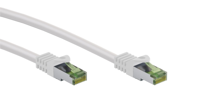 Goobay RJ45 netwerkkabel met CAT 8.1 S/FTP ruwe kabel, AWG 26, wit koperen geleider, LSZH halogeenvrije kabelmantel, RJ45-connector (CAT 6A), 7.5 m