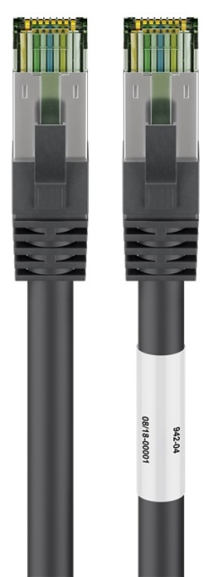Goobay RJ45 (CAT 6A, 500 MHz) patchkabel met CAT 8.1 S/FTP raw kabel, zwart 99,9% zuurstofvrije koperen geleider (OFC), AWG 24, halogeenvrije kabelmantel (LSZH), 25 m