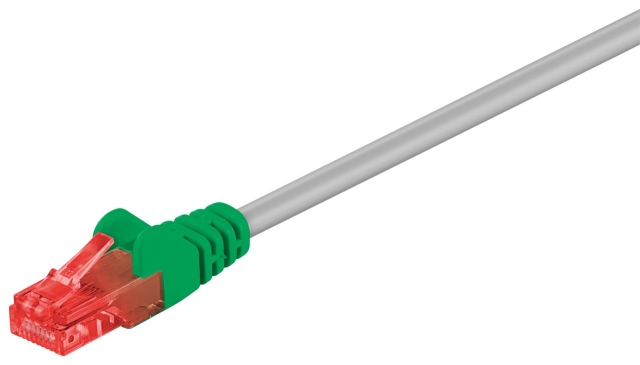 Goobay CAT 6 crossover patchkabel, U/UTP, grijs, groen met koper beklede aluminium geleider (CCA), 1 m