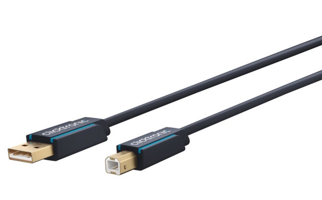 ClickTronic Adapterkabel från USB-A till USB-B 2.0 Premiumkabel | USB A-kontakt  USB B 2.0-kontakt | 3,0 m | 480 Mbit/s