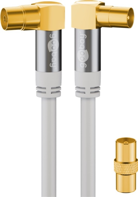 Goobay TV-antennekabel (135 dB), 4x afgeschermd verguld, coax-contrastekker 90° > coax-stekker 90°, 2 m