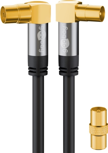 Goobay TV-antennekabel (135 dB), 4x afgeschermd verguld, coax-contrastekker 90° > coax-stekker 90°, 5 m