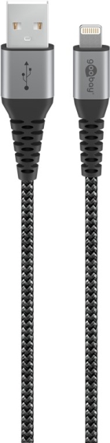 Goobay Lightning till USB-A-textilkabel med metallpluggar 0,5 m elegant och extra robust anslutningskabel för t.ex. Apple iPhone, iPad (Apple MFi certifierad)