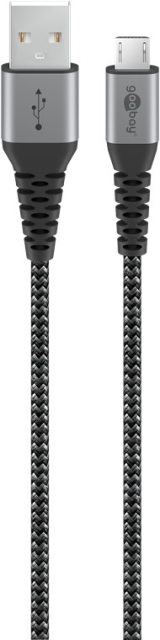 Goobay Micro-USB till USB-A textilkabel med metallkontakter 1 m elegant och extra robust anslutningskabel för enheter med Micro-USB-anslutning