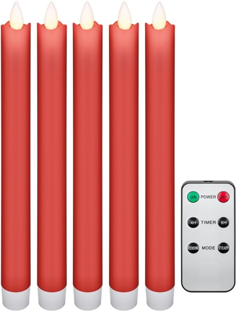 Goobay Set med 5 röda LED riktiga vax stav ljus, inkl. fjärrkontroll Vacker och säker belysningslösning för många områden som hus och loggia, kontor eller skolor