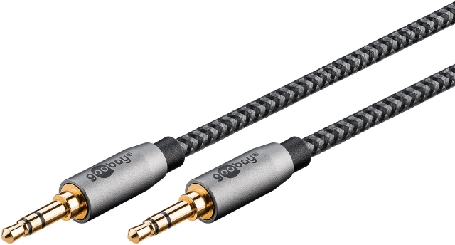 Goobay Ljudanslutningskabel AUX, 3,5 mm stereo, 1 m, Sharkskin Grey Pawl 3,5 mm plugg (3-stift, Stereo) > Pawl 3,5 mm plugg (3-stift, Stereo)
