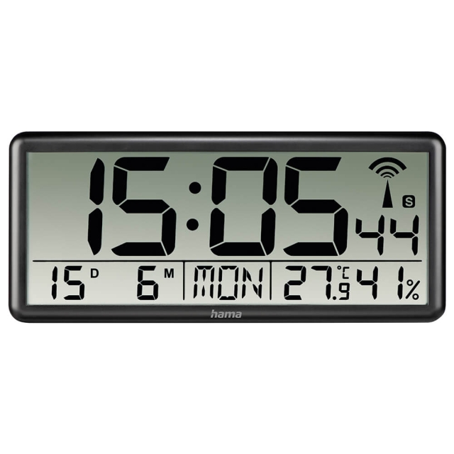 Hama Väggklocka Digital Jumbo Radiosynkroniserad Svart