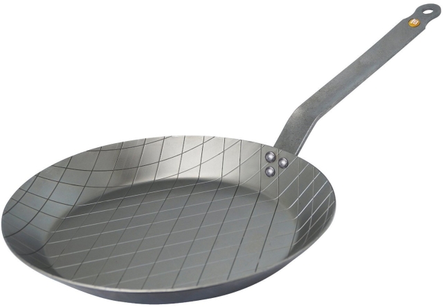 De Buyer Mineral B Element-stekpanna med räfflat mönster, tillverkad av kolstål, 28 cm