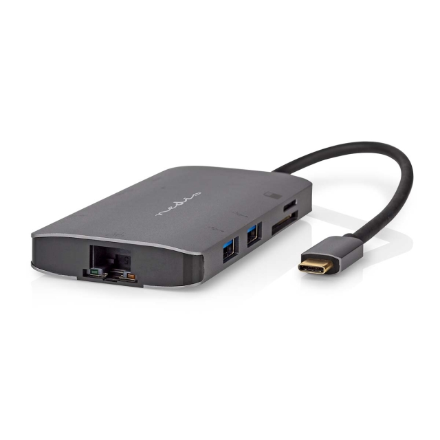 Nedis USB Multi-Port Adapter | 7-in-1 | USB 3.2 Gen 1 | USB-C™ Male | HDMI™ Output / Micro SD / RJ45 Female / SD / USB-C™ Female / 3x USB-A Female | 5 Gbps | 0.20 m | Rond | Verguld | PVC | Antraciet | Doos