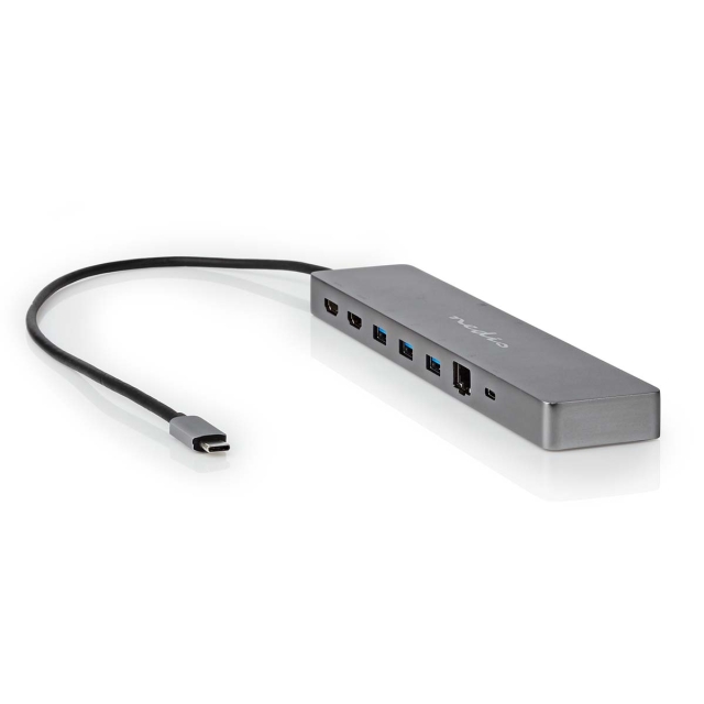 Nedis USB Multi-Port Adapter | 10-in-1 | USB 3.2 Gen 1 | USB-C™ Male | Micro SD / RJ45 Female / SD / 2x HDMI™ / 2x USB-C™ / 3x USB-A Female | 0.40 m | Rond | Verguld | TPE | Antraciet | Doos