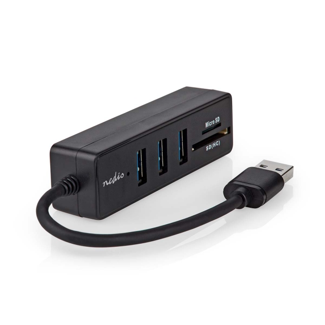 Nedis USB-Hub | USB-A Male | 3x USB A Female | 5-Poorts poort(en) | USB 3.2 Gen 1 | USB Gevoed | 5 Gbps | SD & MicroSD