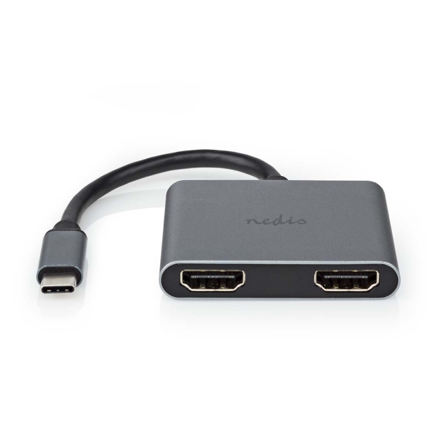 Nedis USB Multi-Port Adapter | 2-in-1 | USB 3.2 Gen 1 | USB-C™ Male | 2x HDMI™ | 0.10 m | Rond | Vernikkeld | PVC | Zwart | Envelop