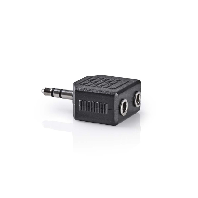 Nedis Stereo-Audioadapter | 3,5 mm Male | 2x 3,5 mm Female | Vernikkeld | Recht | ABS | Zwart | 1 Stuks | Doos