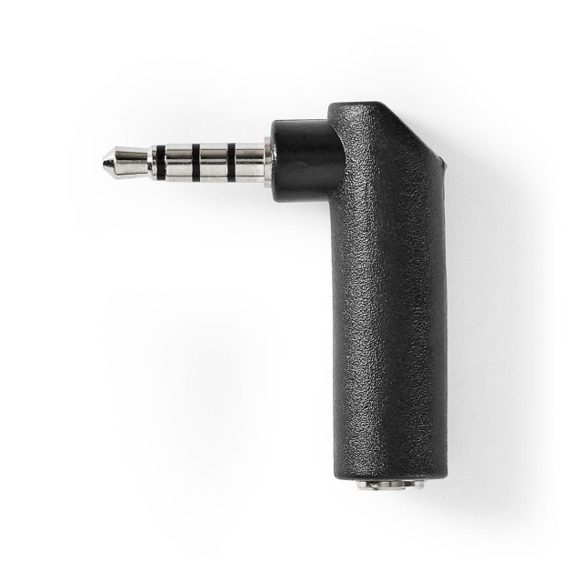 Nedis Stereo-Audioadapter | 3,5 mm Male | 3,5 mm Female | Vernikkeld | 90° Gehoekt | Metaal | Zwart | 10 Stuks | Polybag