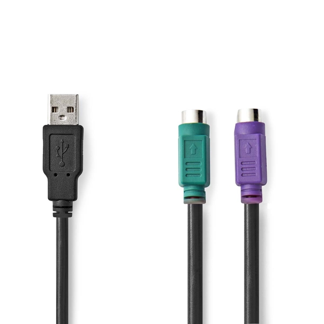 Nedis 2-in-1-Kabel | USB 2.0 | USB-A Male | 2x PS/2 Female | 480 Mbps | 0.30 m | Vernikkeld | Rond | PVC | Zwart | Doos