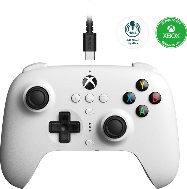 8BitDo Ultimate Wired Controller - Hall Edition trådlös spelkontroll, vit, Xbox / PC