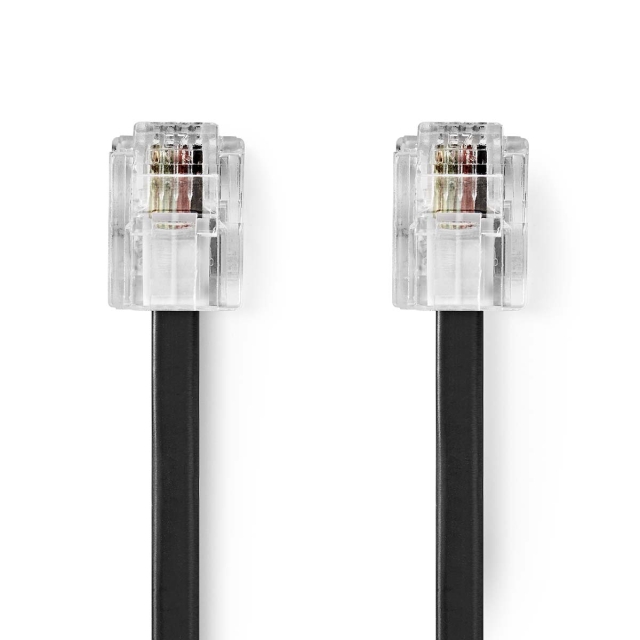 Nedis Telecomkabel | RJ11 Male | RJ11 Male | 2.00 m | Kabel design: Plat | Goud Verguld | Kabeltype: RJ11 | Zwart | Label