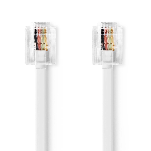 Nedis Telecomkabel | RJ11 Male | RJ11 Male | 2.00 m | Kabel design: Plat | Goud Verguld | Kabeltype: RJ11 | Wit | Label