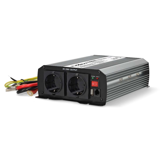 Nedis Omvormer Gemodificeerde Sinusgolf | Ingangsvoltage: 24 V DC | Apparaat stroomoutput: Type F (CEE 7/3) / USB-A | 230 V AC 50 Hz | 1000 W | Piekvermogen: 2000 W | Screw Terminal | Zilver