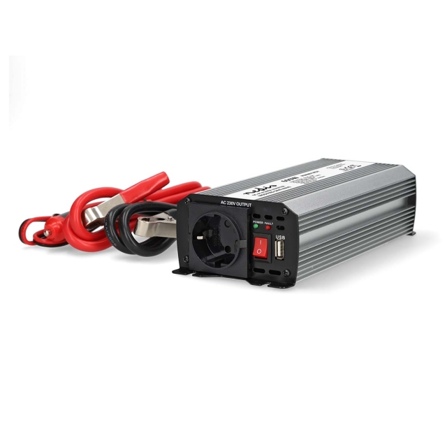 Nedis Omvormer Gemodificeerde Sinusgolf | Ingangsvoltage: 12 V DC | Apparaat stroomoutput: Type F (CEE 7/3) / USB-A | 230 V AC 50 Hz | 600 W | Piekvermogen: 1200 W | Accuklemmen + Aansteker | Zilver