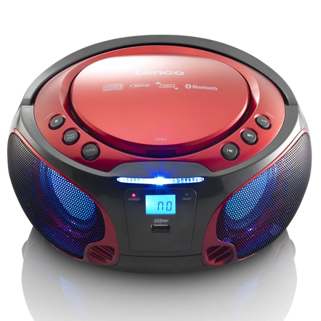 Lenco Draagbare FM-radio CD/MP3/USB/Bluetooth-speler® met LED-verlichting Rood