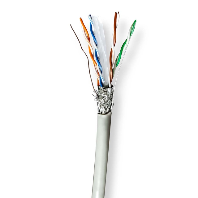 Nedis Netwerk Kabel Rol | CAT6 | Stranded | S/FTP | CCA | 305.0 m | Binnenshuis | Rond | PVC | Grijs | Trekdoos
