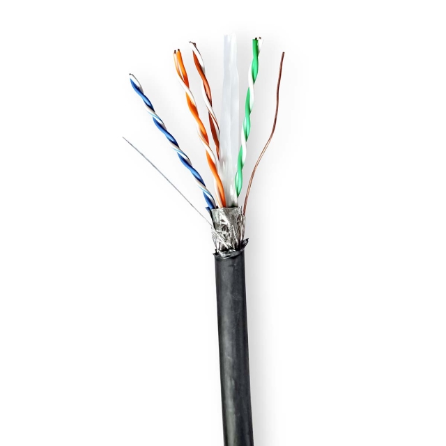 Nedis Netwerk Kabel Rol | CAT6 | Solid | S/FTP | Koper | 305.0 m | Buitenshuis | Rond | PE | Zwart | Trekdoos