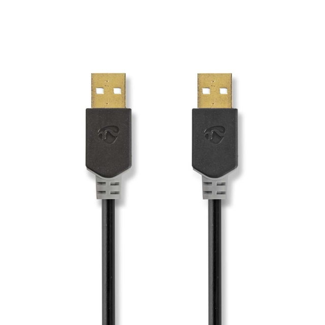 Nedis USB-Kabel | USB 2.0 | USB-A Male | USB-A Male | 480 Mbps | Verguld | 2.00 m | Rond | PVC | Antraciet | Doos