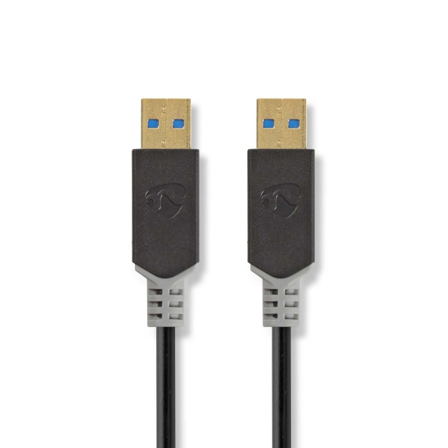 Nedis USB-Kabel | USB 3.2 Gen 1 | USB-A Male | USB-A Male | 5 Gbps | Verguld | 2.00 m | Rond | PVC | Antraciet | Doos