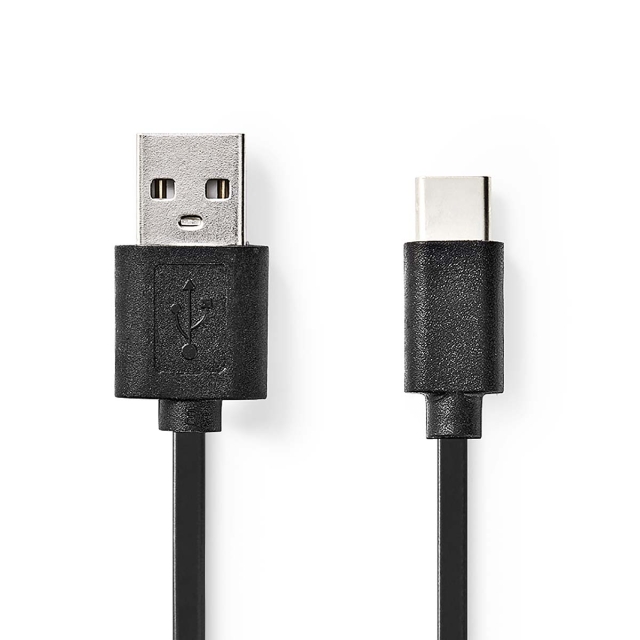 Nedis USB-Kabel | USB 2.0 | USB-A Male | USB-C™ Male | 15 W | 480 Mbps | Vernikkeld | 0.10 m | Rond | PVC | Zwart | Blister
