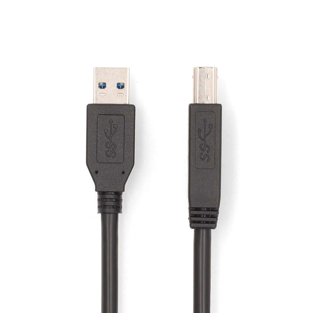 Nedis USB-Kabel | USB 3.2 Gen 1 | USB-A Male | USB-B Male | 5 Gbps | Vernikkeld | 2.00 m | Rond | PVC | Zwart | Doos