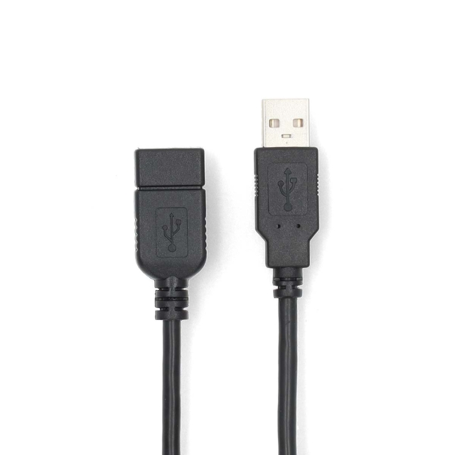 Nedis USB-Kabel | USB 2.0 | USB-A Male | USB-A Female | 480 Mbps | Vernikkeld | 2.00 m | Rond | PVC | Zwart | Label