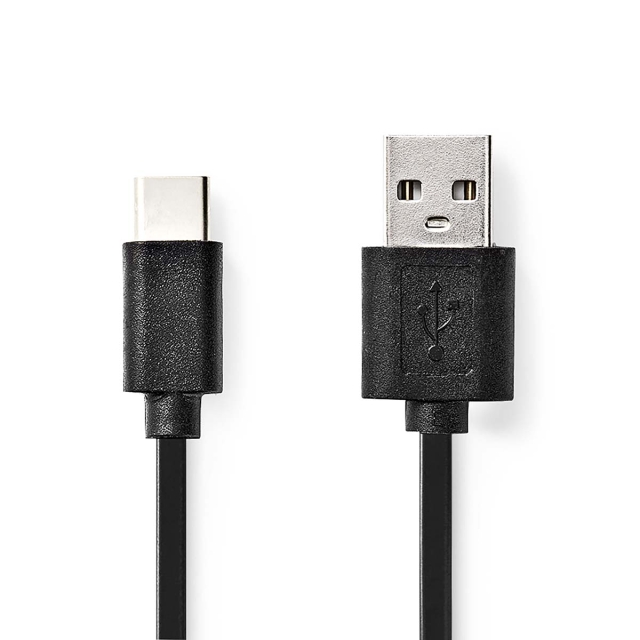 Nedis USB-Kabel | USB 2.0 | USB-A Male | USB-C™ Male | 15 W | 480 Mbps | Vernikkeld | 1.00 m | Rond | PVC | Zwart | Label