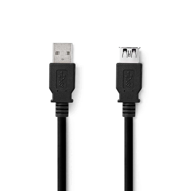 Nedis USB-Kabel | USB 3.2 Gen 1 | USB-A Male | USB-A Female | 5 Gbps | Vernikkeld | 2.00 m | Rond | PVC | Zwart | Label