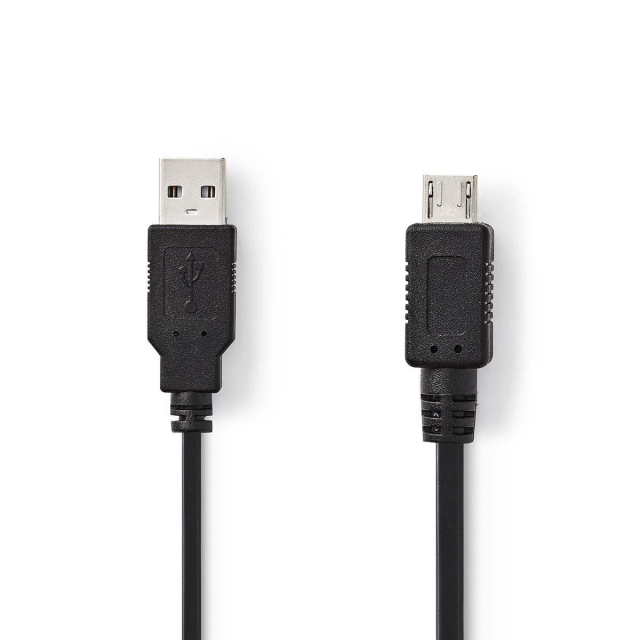 Nedis USB-Kabel | USB 2.0 | USB-A Male | USB Micro-A | 480 Mbps | Vernikkeld | 2.00 m | Rond | PVC | Zwart | Polybag