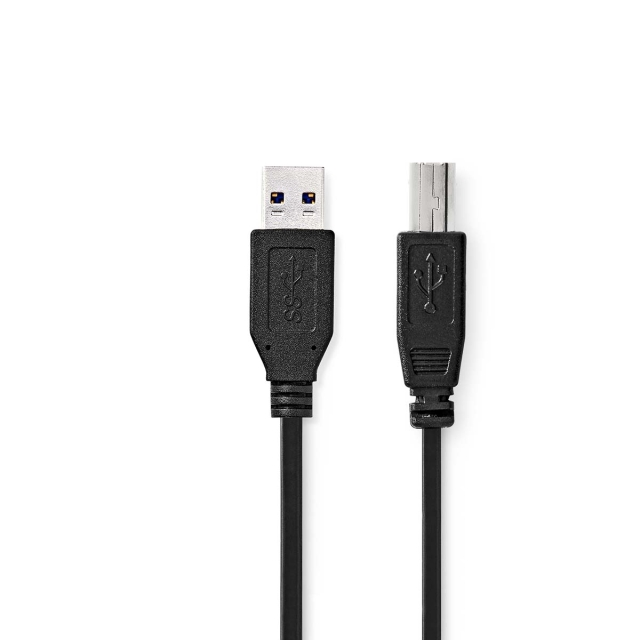 Nedis USB-Kabel | USB 3.2 Gen 1 | USB-A Male | USB-B Male | 5 Gbps | Vernikkeld | 2.00 m | Rond | PVC | Zwart | Label