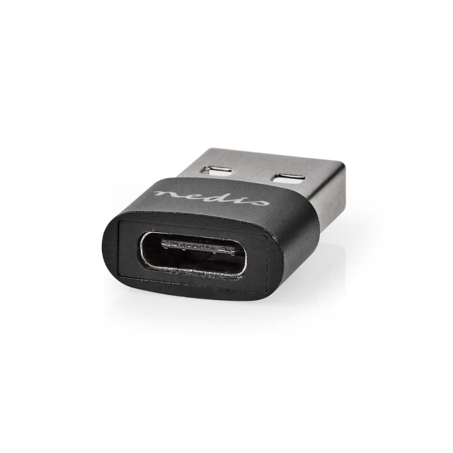 Nedis USB-A Adapter | USB 2.0 | USB-A Male | USB-C™ Female | 480 Mbps | Rond | Vernikkeld | Zwart | Doos