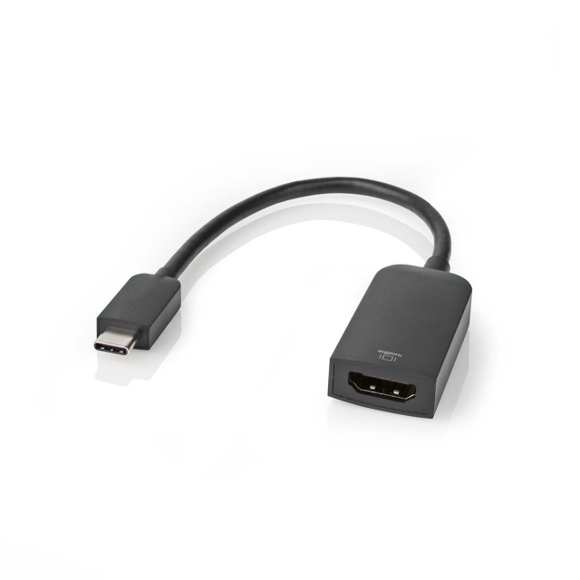 Nedis USB-C™ Adapter | USB 3.2 Gen 1 | USB-C™ Male | HDMI™ Output | 4K@60Hz | 0.20 m | Rond | Vernikkeld | PVC | Zwart | Doos