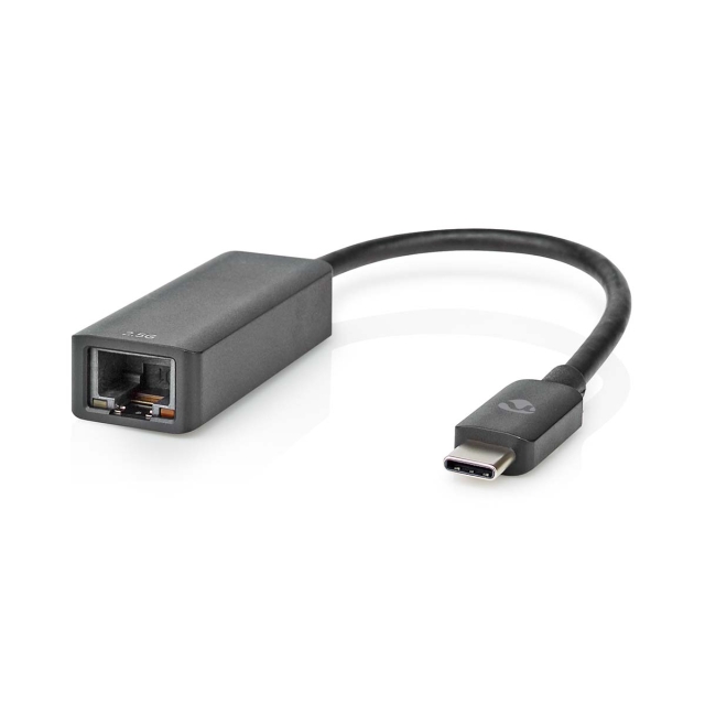 Nedis USB-netwerkadapter | USB 3.2 Gen 1 | 2.5 Gbps | USB-C™ Male | RJ45 Female | 0.20 m | Rond | Vernikkeld | Vertind-Koper | Zwart | Doos