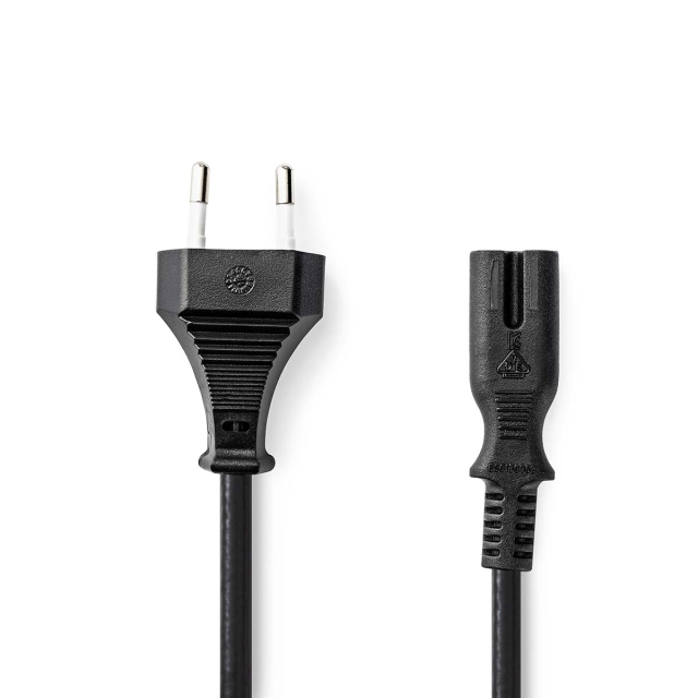 Nedis Stroomkabel | Euro Male | IEC-320-C7 | Recht | Recht | Vernikkeld | 5.00 m | Plat | PVC | Zwart | Label