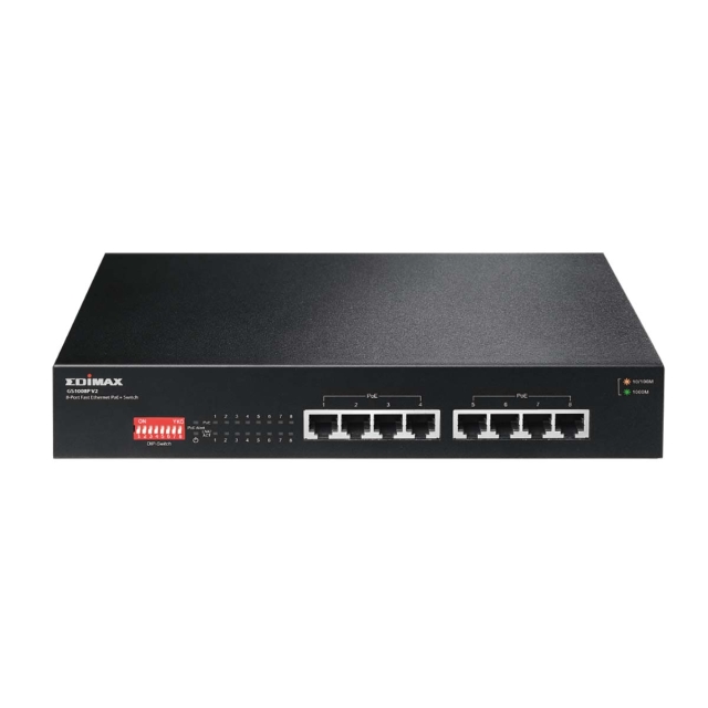 Edimax Lange afstand 8-poorts Gigabit PoE+-switch met DIP-switch