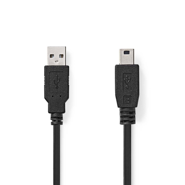 Nedis USB-Kabel | USB 2.0 | USB-A Male | USB Mini-B 5-Pins Male | 480 Mbps | Vernikkeld | 2.00 m | Rond | PVC | Zwart | Label