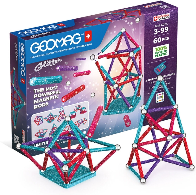 Geomag Glitter gerecyclede magnetische bouwset, 60 stuks